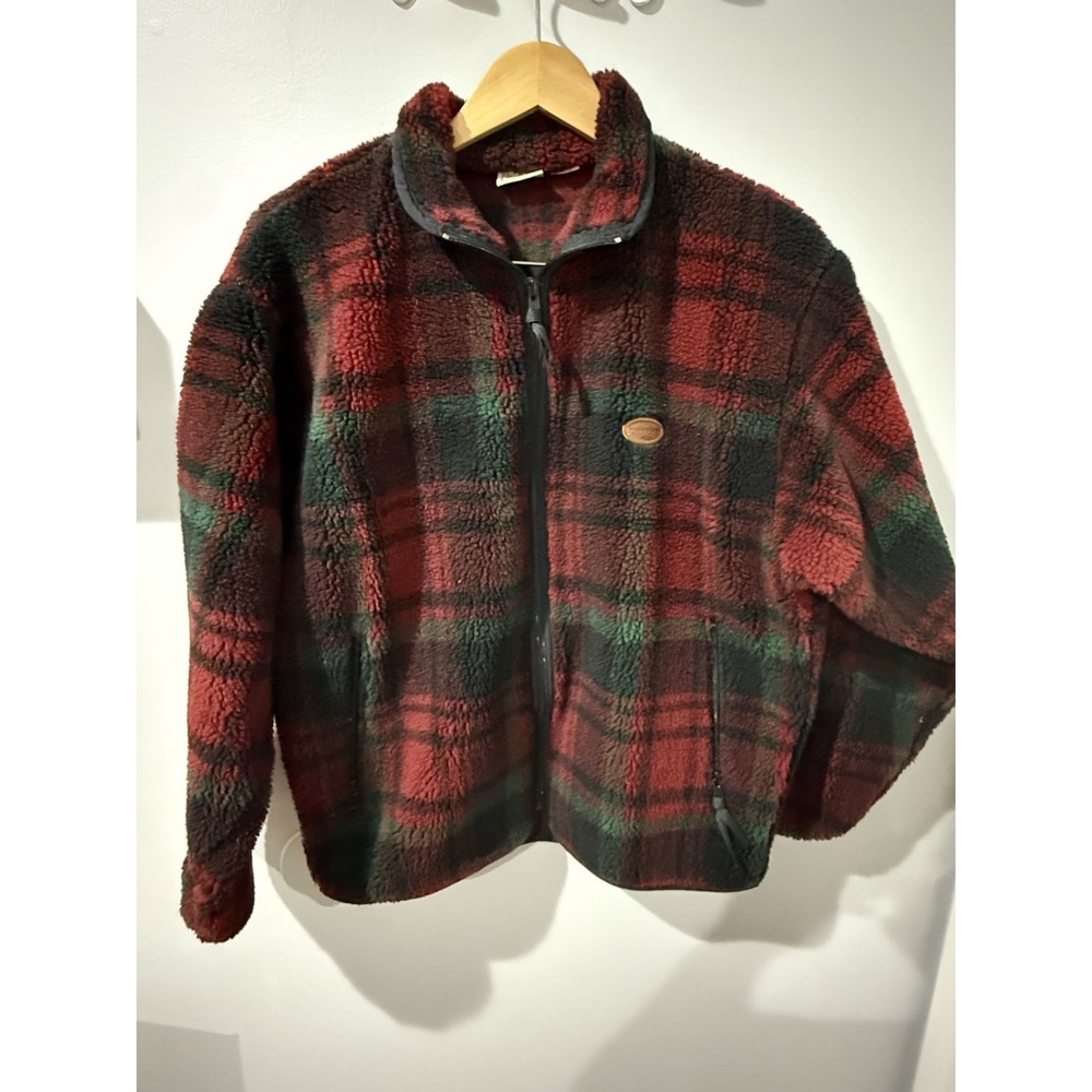 Vintage Woolrich Sherpa Fleece Jacket Made In The USA Buffalo Plaid Men's Medium